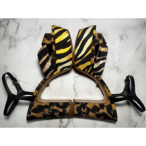 Schutz Platform Shoes Womens Size 7B Block Heel Animal Print Sandals - Picture 5 of 9